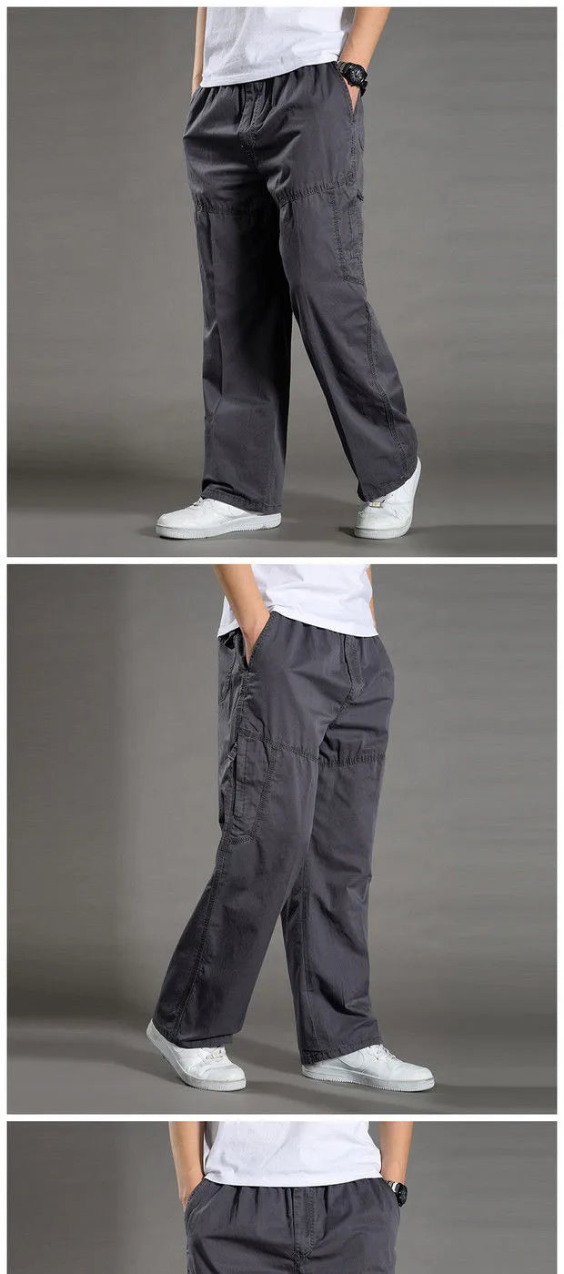 Pantalon cargo ample en coton pour homme | Taille élastique