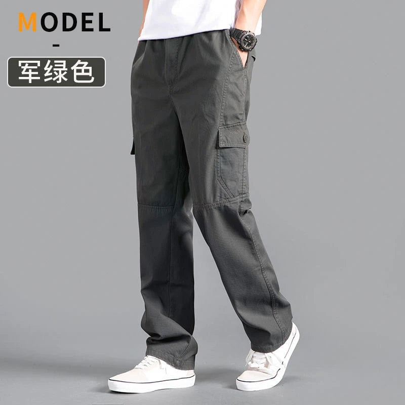 Pantalon cargo ample en coton pour homme | Taille élastique