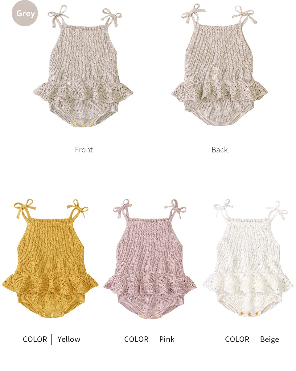 Body Bébé Fille Mignon | Bretelles Tricoté Salopette | Couleur Unie | Combinaison Été | 0-2 Ans