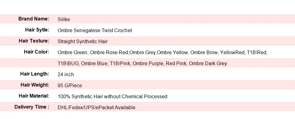 Tresses Crochet Senegalese Twist Ombre | 24 Pouces | 24 Racines/Pack | Synthétique | Femme