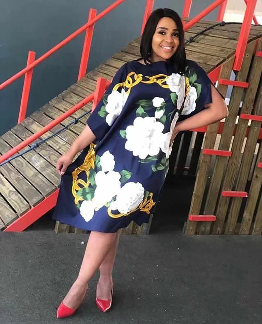 Printed Dresses For Women 2021 Fashion Design Loose Dress Batwing Maxi Long Femme Vestidos Summer Autumn Party Elegant Dress