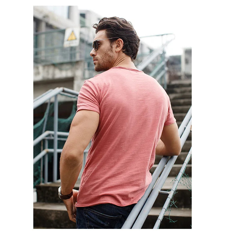 T-Shirt Homme 100% Coton | Col Rond | Manches Courtes | Uni Casual | Doux & Confortable | Été