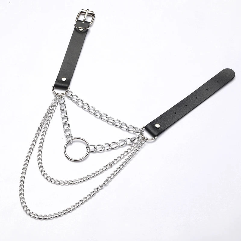 Layered Chain Necklace Punk Choker Collar Goth Pendant Necklace Women Black Leather Emo Gothic Jewelry