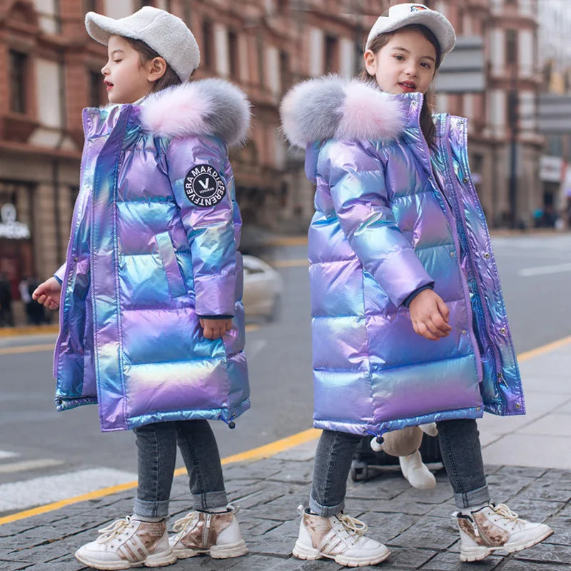 Doudoune Fille 2026 | Imperméable Brillante Capuche | Parka Neige Enfant 5-14 Ans Hiver
