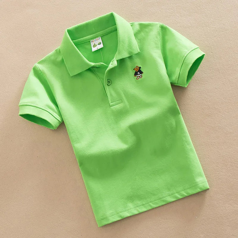 Boys T-Shirt Summer Fashion Cartoon Bear Embroidery School Clothes Little Girls Polo Shirts 3-8 Years Tops Toddler Sportswear