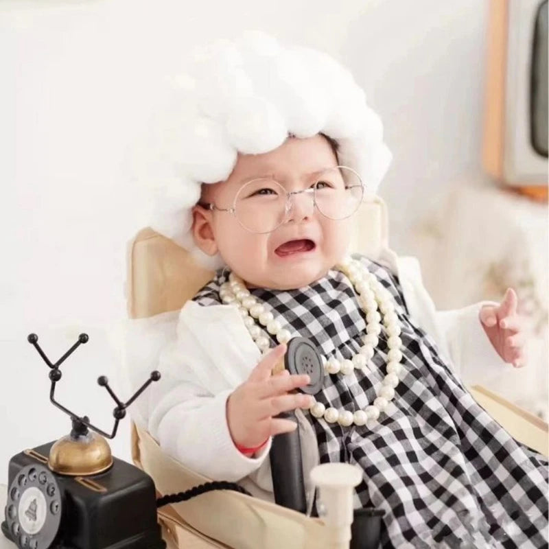 1 Set Funny Baby Photography Props Costume Infant Girls Cosplay Grandma Clothes Photo Shooting Hat Outfits