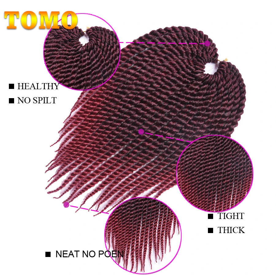 TOMO Senegalese Twist Hair Extensions 14 18 22 Inch Low Temperature Fiber Crochet Braids Ombre Synthetic Braiding Hair