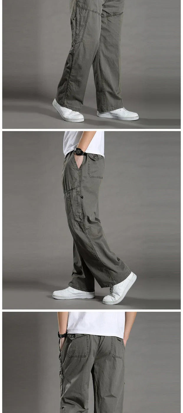 Pantalon cargo ample en coton pour homme | Taille élastique