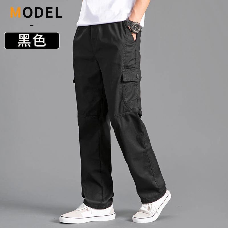 Pantalon cargo ample en coton pour homme | Taille élastique