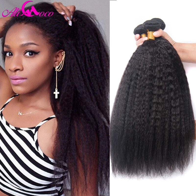 Ali Coco Peruvian Kinky Straight Hair Extensions 1/3/4 Bundles 8-28 Inch Human Hair Non-Remy Hair
