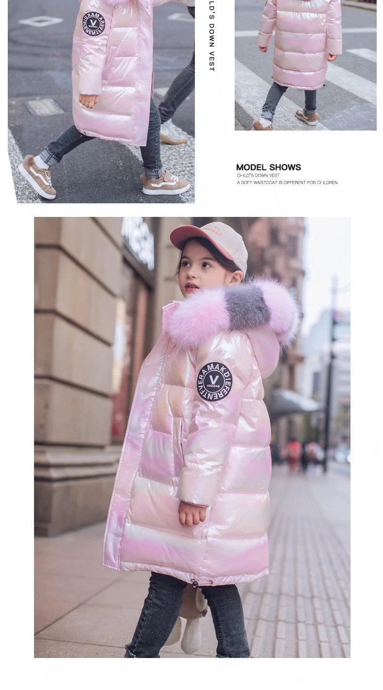 Doudoune Fille 2026 | Imperméable Brillante Capuche | Parka Neige Enfant 5-14 Ans Hiver