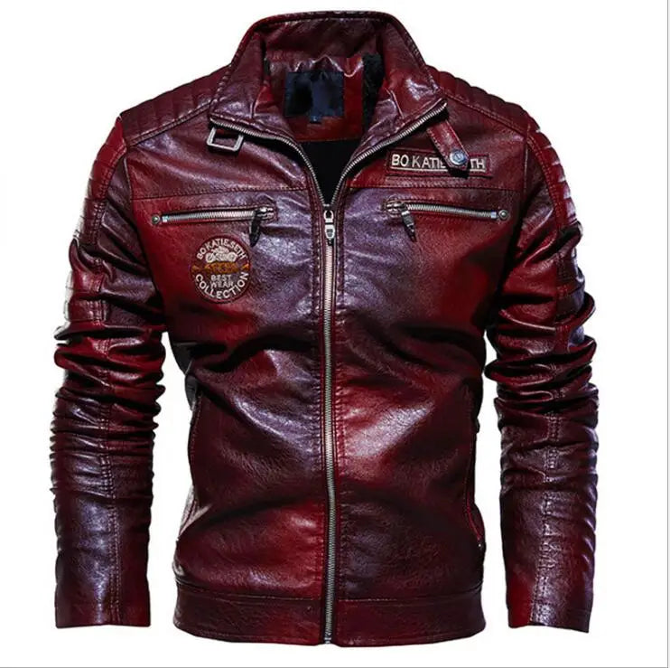 Leather Jacket Men Winter Fleece Motorcycle PU Leather Jacket Male Stand Collar Casual Windbreaker Ropa De Hombre Coat Plus Size