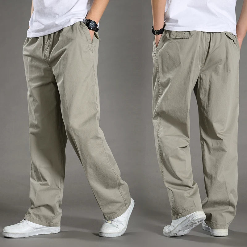 Pantalon cargo ample en coton pour homme | Taille élastique