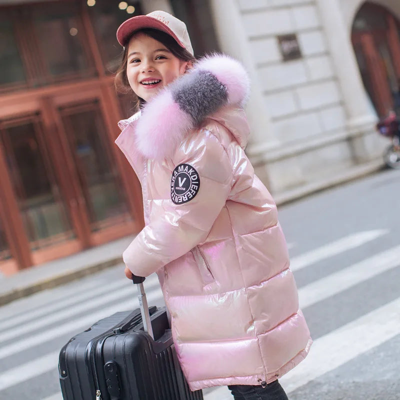 Doudoune Fille 2026 | Imperméable Brillante Capuche | Parka Neige Enfant 5-14 Ans Hiver
