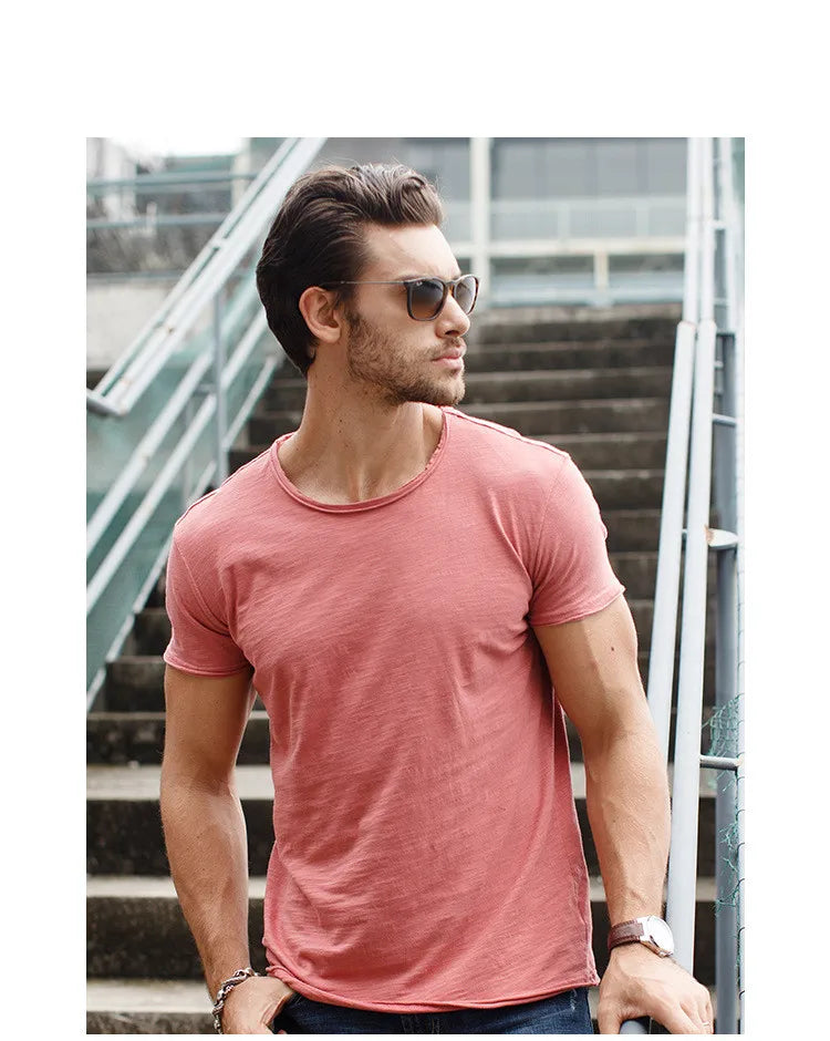 T-Shirt Homme 100% Coton | Col Rond | Manches Courtes | Uni Casual | Doux & Confortable | Été