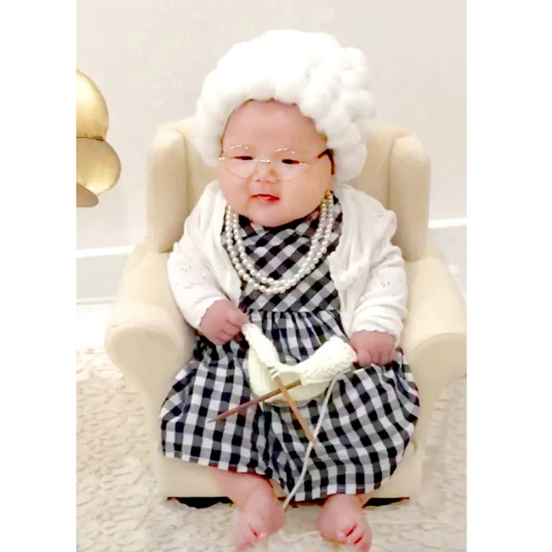 1 Set Funny Baby Photography Props Costume Infant Girls Cosplay Grandma Clothes Photo Shooting Hat Outfits