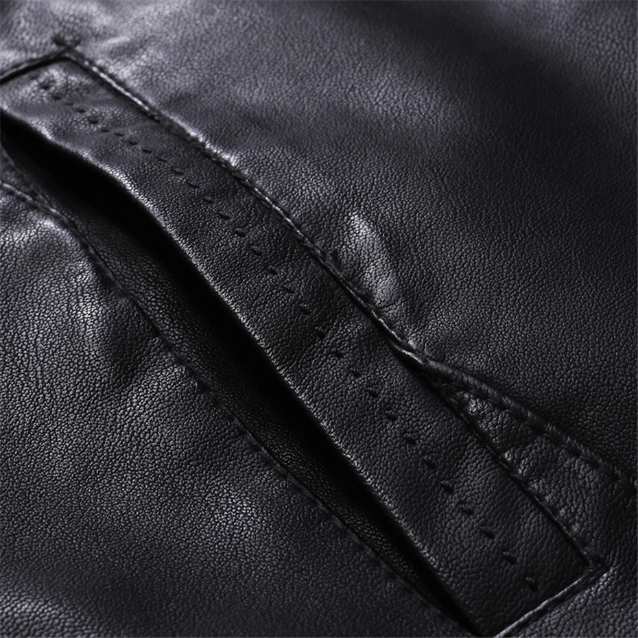 Veste motard noire en similicuir PU pour homme | Col montant