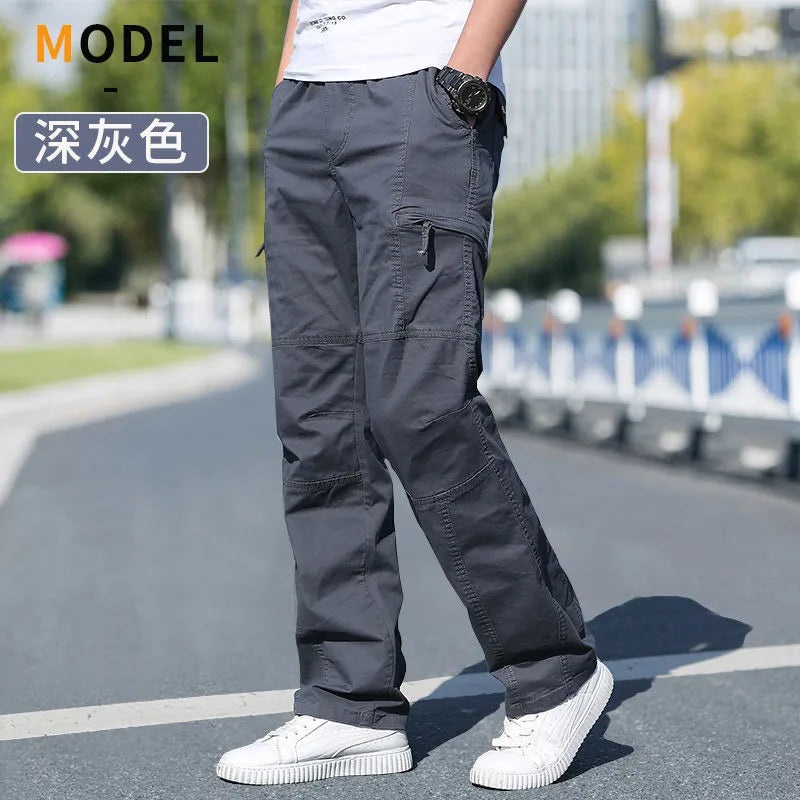 Pantalon cargo ample en coton pour homme | Taille élastique