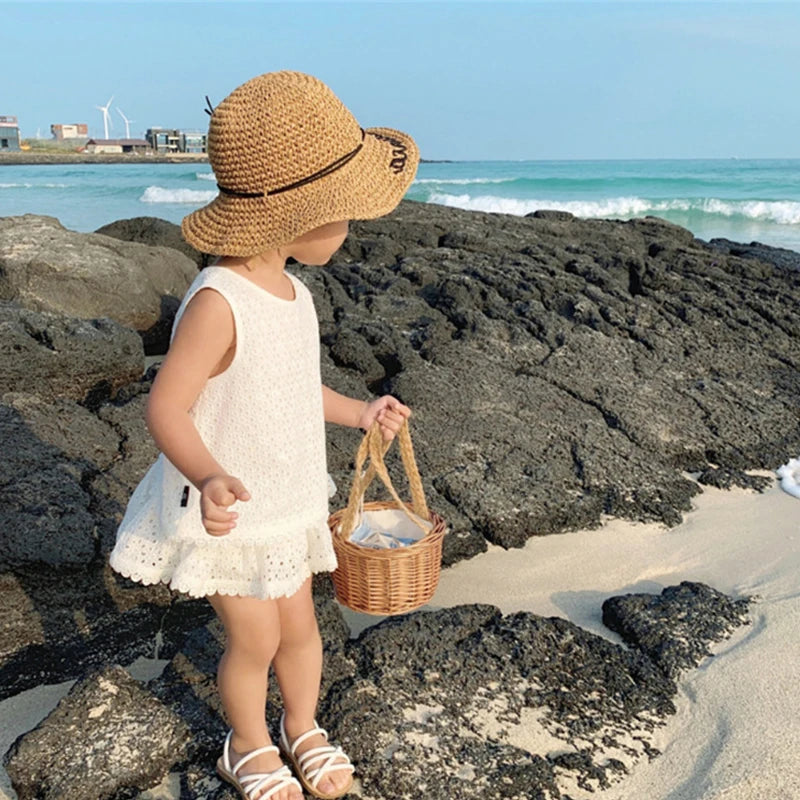 Girls Outfit Set 2026 Summer Clothing Sets Hollow Lace Suit Baby Casual Sleeveless T-shirt+Shorts Kids Clothes Sets Baby Clothes