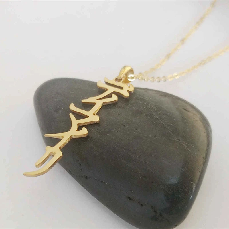 Collier Prénom Japonais Personnalisé | Plaque Argent Acier Inoxydable | Vertical | Cadeau Femme