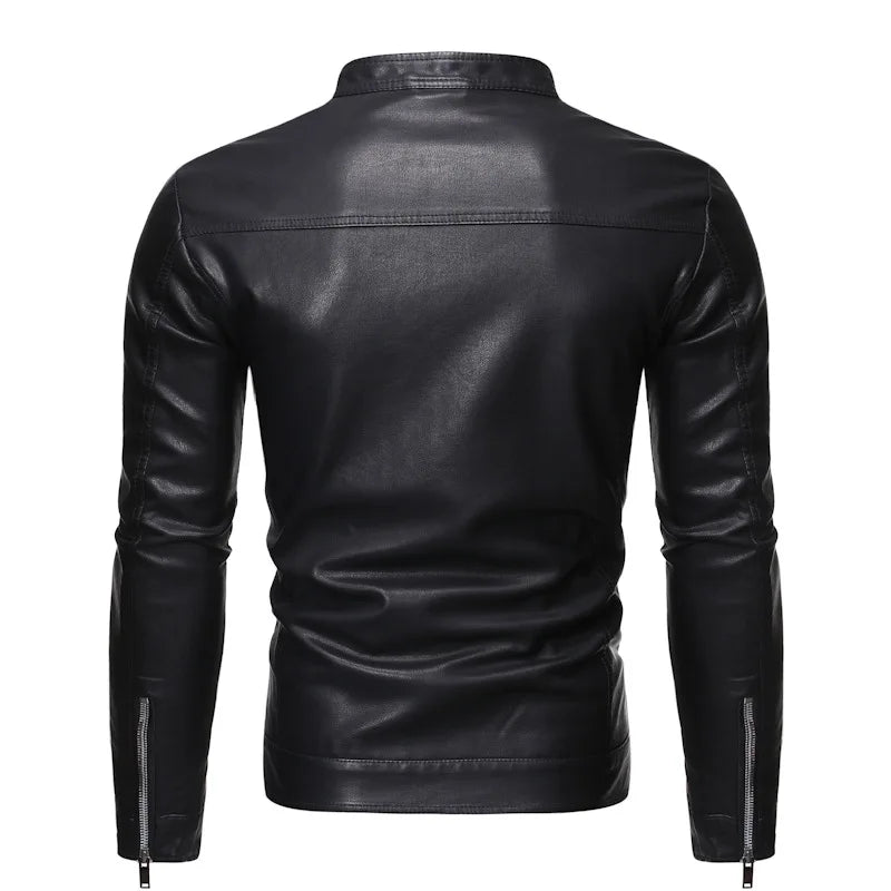 Veste motard noire en similicuir PU pour homme | Col montant