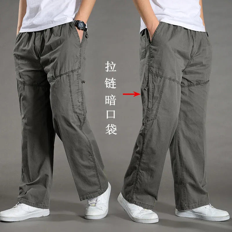 Pantalon cargo ample en coton pour homme | Taille élastique