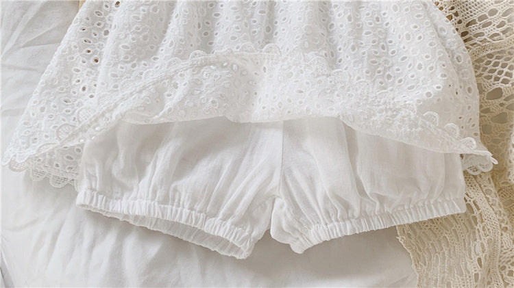 Girls Outfit Set 2026 Summer Clothing Sets Hollow Lace Suit Baby Casual Sleeveless T-shirt+Shorts Kids Clothes Sets Baby Clothes