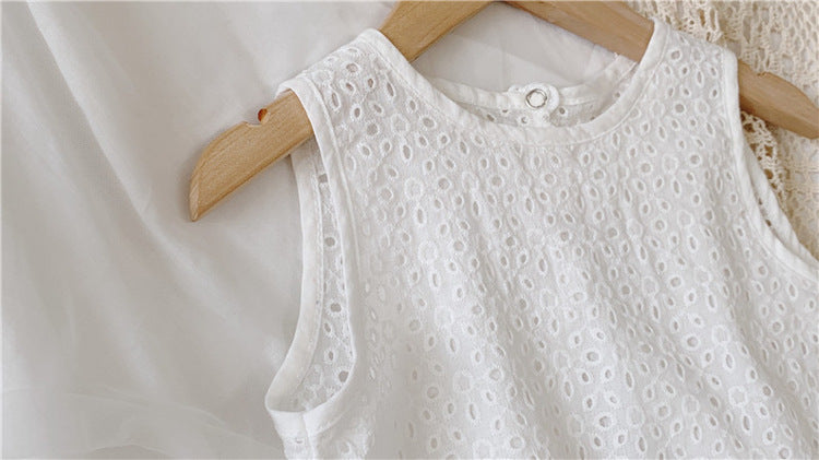 Girls Outfit Set 2026 Summer Clothing Sets Hollow Lace Suit Baby Casual Sleeveless T-shirt+Shorts Kids Clothes Sets Baby Clothes