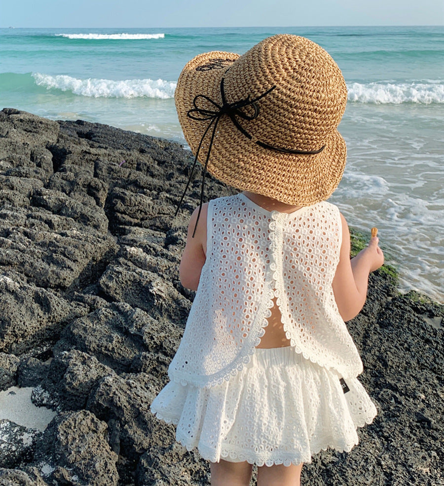 Girls Outfit Set 2026 Summer Clothing Sets Hollow Lace Suit Baby Casual Sleeveless T-shirt+Shorts Kids Clothes Sets Baby Clothes