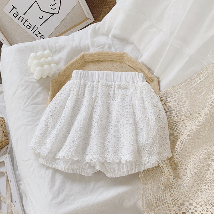 Girls Outfit Set 2026 Summer Clothing Sets Hollow Lace Suit Baby Casual Sleeveless T-shirt+Shorts Kids Clothes Sets Baby Clothes