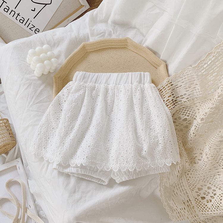 Girls Outfit Set 2026 Summer Clothing Sets Hollow Lace Suit Baby Casual Sleeveless T-shirt+Shorts Kids Clothes Sets Baby Clothes