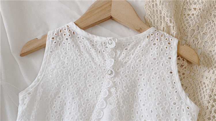 Girls Outfit Set 2026 Summer Clothing Sets Hollow Lace Suit Baby Casual Sleeveless T-shirt+Shorts Kids Clothes Sets Baby Clothes