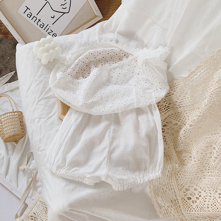 Girls Outfit Set 2026 Summer Clothing Sets Hollow Lace Suit Baby Casual Sleeveless T-shirt+Shorts Kids Clothes Sets Baby Clothes