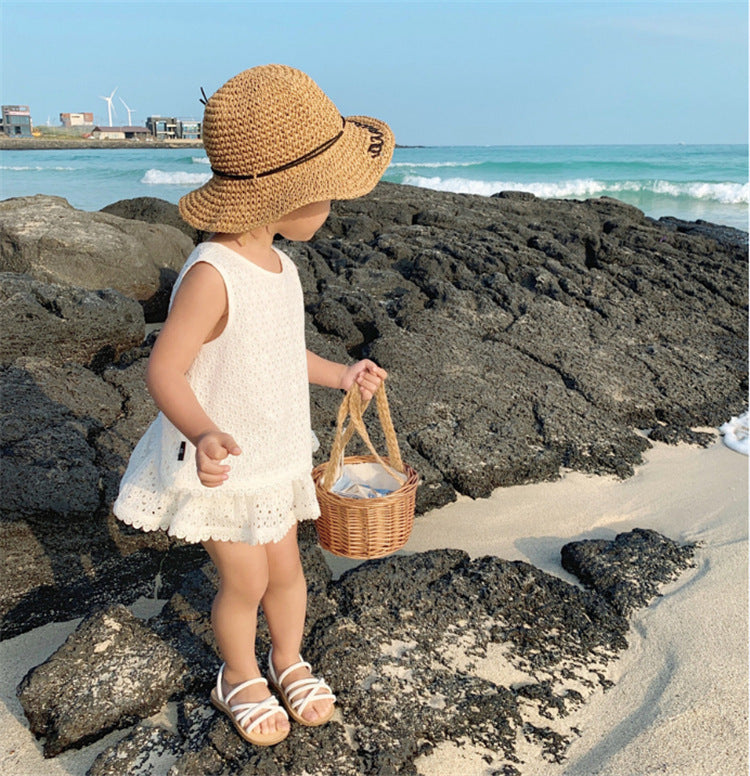 Girls Outfit Set 2026 Summer Clothing Sets Hollow Lace Suit Baby Casual Sleeveless T-shirt+Shorts Kids Clothes Sets Baby Clothes
