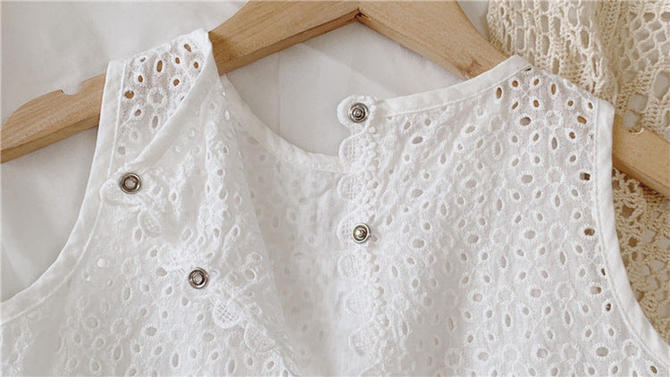 Girls Outfit Set 2026 Summer Clothing Sets Hollow Lace Suit Baby Casual Sleeveless T-shirt+Shorts Kids Clothes Sets Baby Clothes