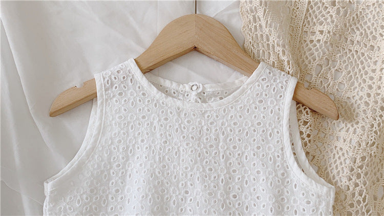 Girls Outfit Set 2026 Summer Clothing Sets Hollow Lace Suit Baby Casual Sleeveless T-shirt+Shorts Kids Clothes Sets Baby Clothes