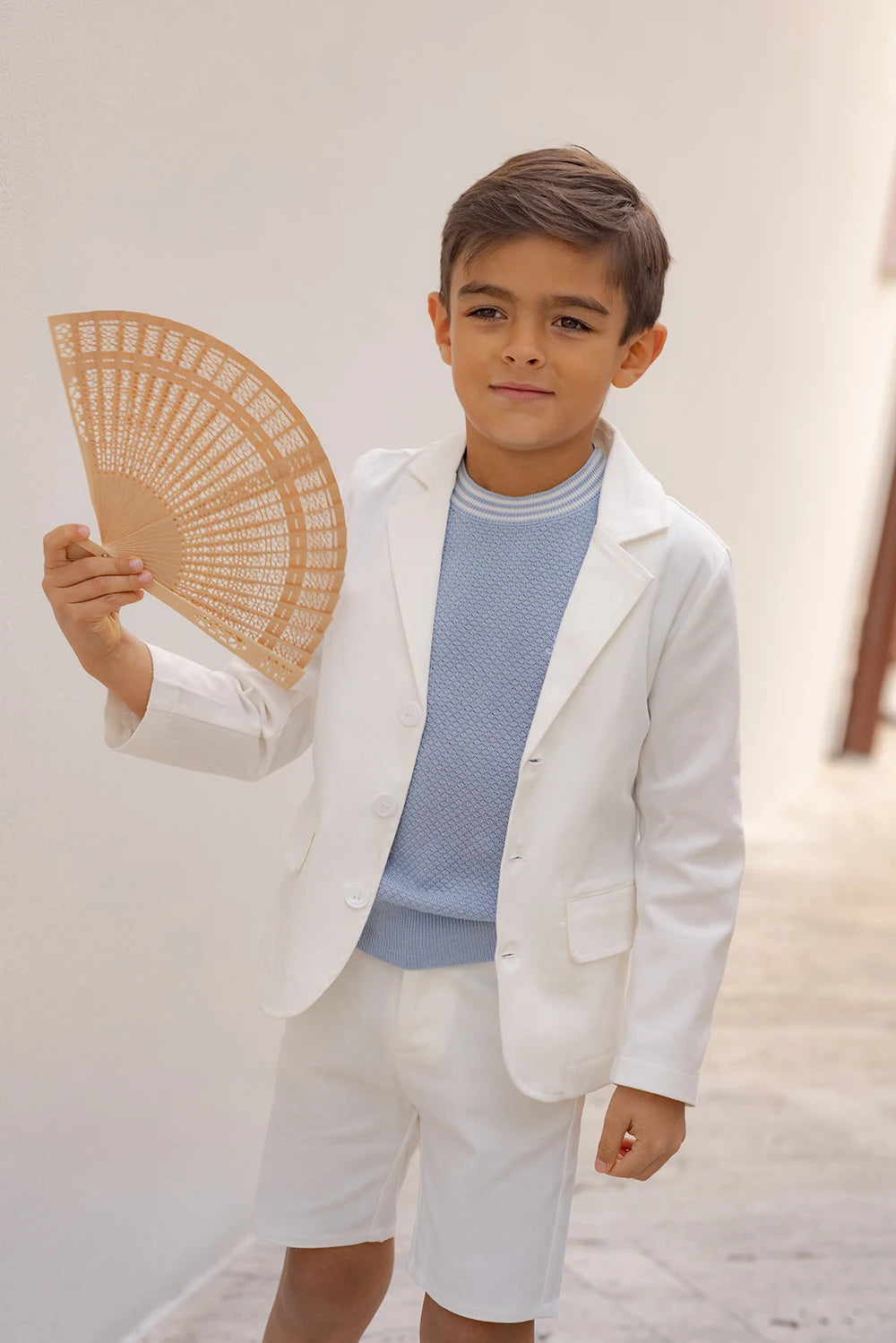 Tenue Famille Assortie AP Barcelone | Robe Fille Broderie & Ensemble Garçon Carreaux | Collection Bleue