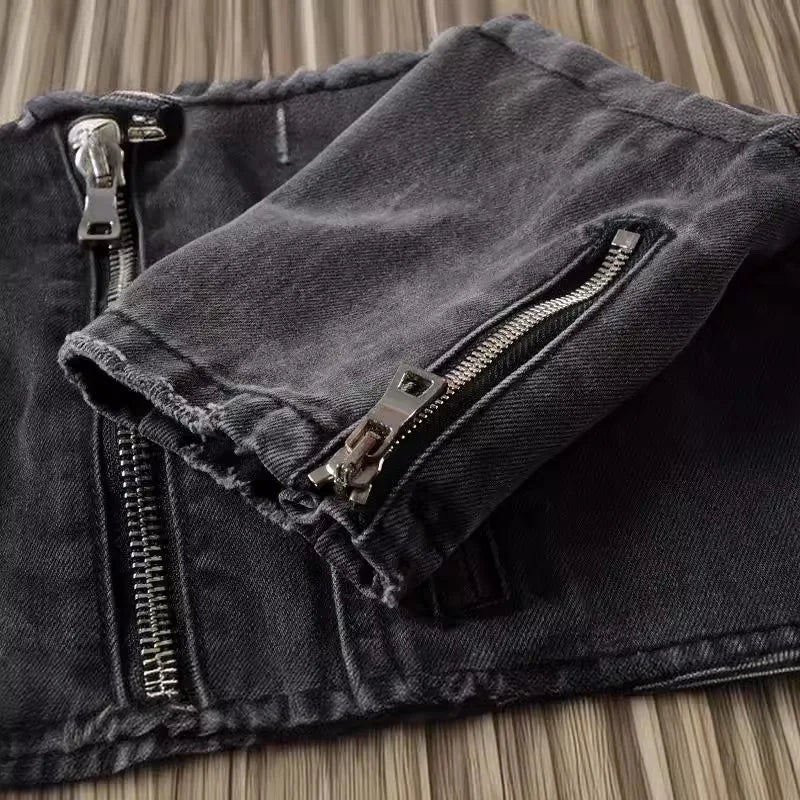Veste Jean Homme Automne-Hiver | Style Américain Retro High Street Punk | Slim Déchiré Motard