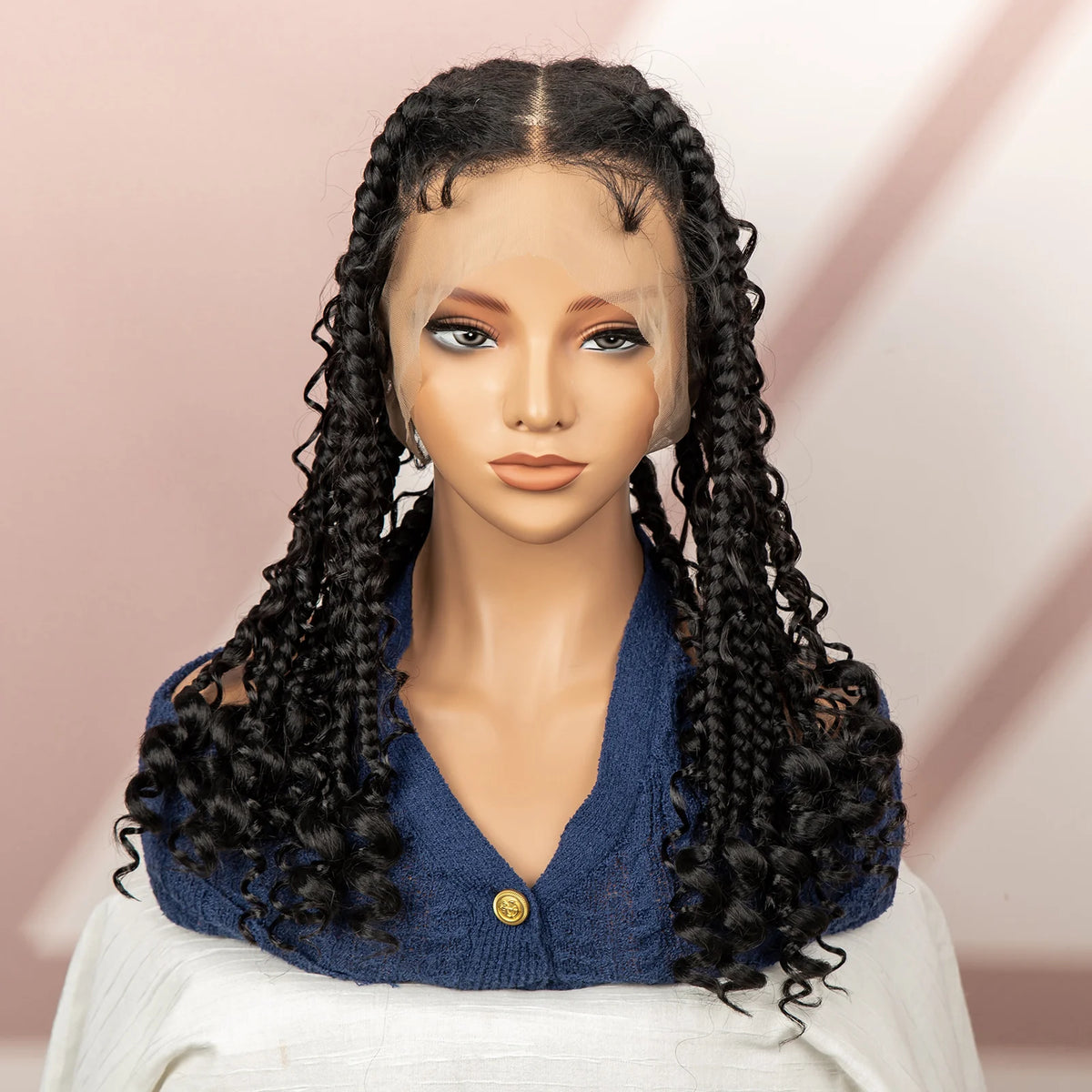 Perruque Full Lace Tresses Box Braids Boho Knotless | 16 Pouces | Bob Court | Synthétique Crochet | Femme