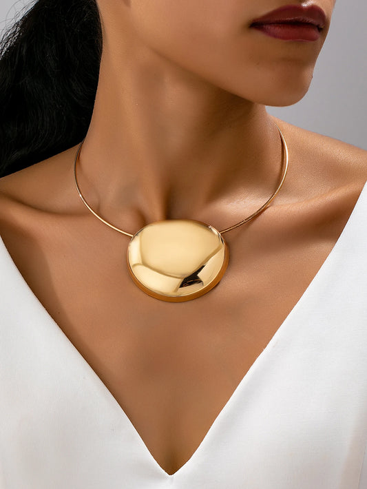 Collier Choker Métal Minimaliste Brillant Géométrique | Pendentif Accessoire | Cadeau Amis & Fêtes