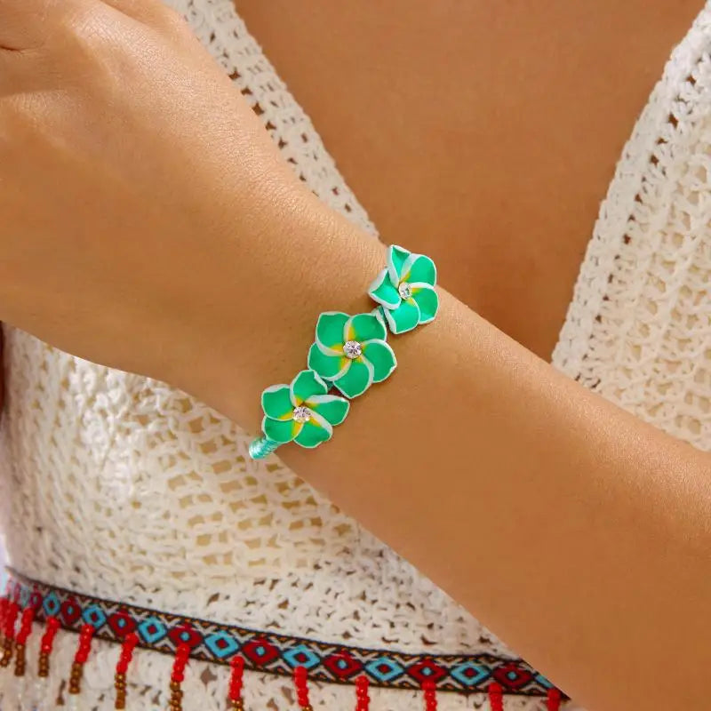 Trendy Handmade Boho Flower Bracelet for Women Bead Rope Adjustable Bangle Beach Holidays