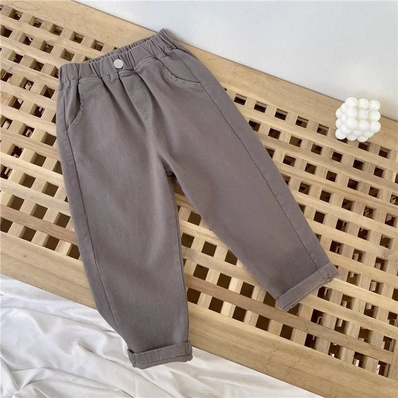 1-8 Years Boys Pants Kids Cargo Pants Mid-Rise Button Casual Outdoor Comfortable Breathable Spring Fall Fashion Children Trousers