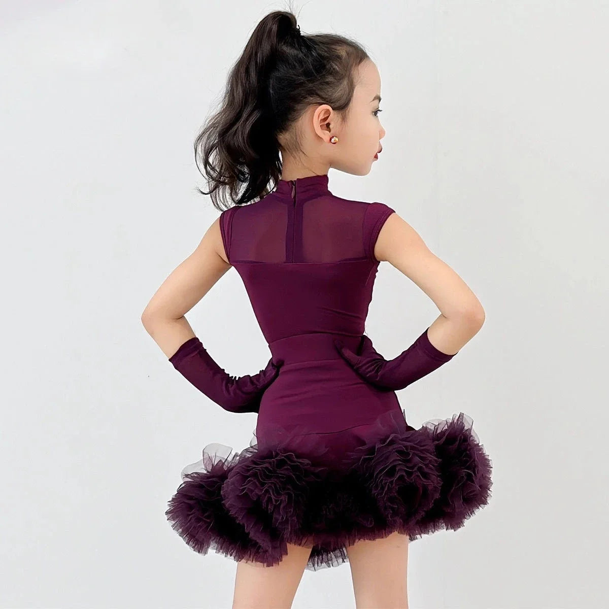 Robe Danse Latine Fille | Tutu Jupe Volantée Sans Manches | Costume Scène Compétition Tango
