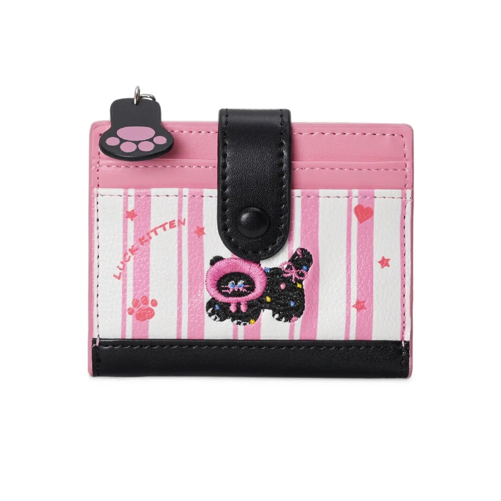 Women's Cute Cartoon Embroidered Sausage Dog Wallet Zipper Coin Purse Double Fold Card Holder Wallet Ultra Thin Leather Money Clip