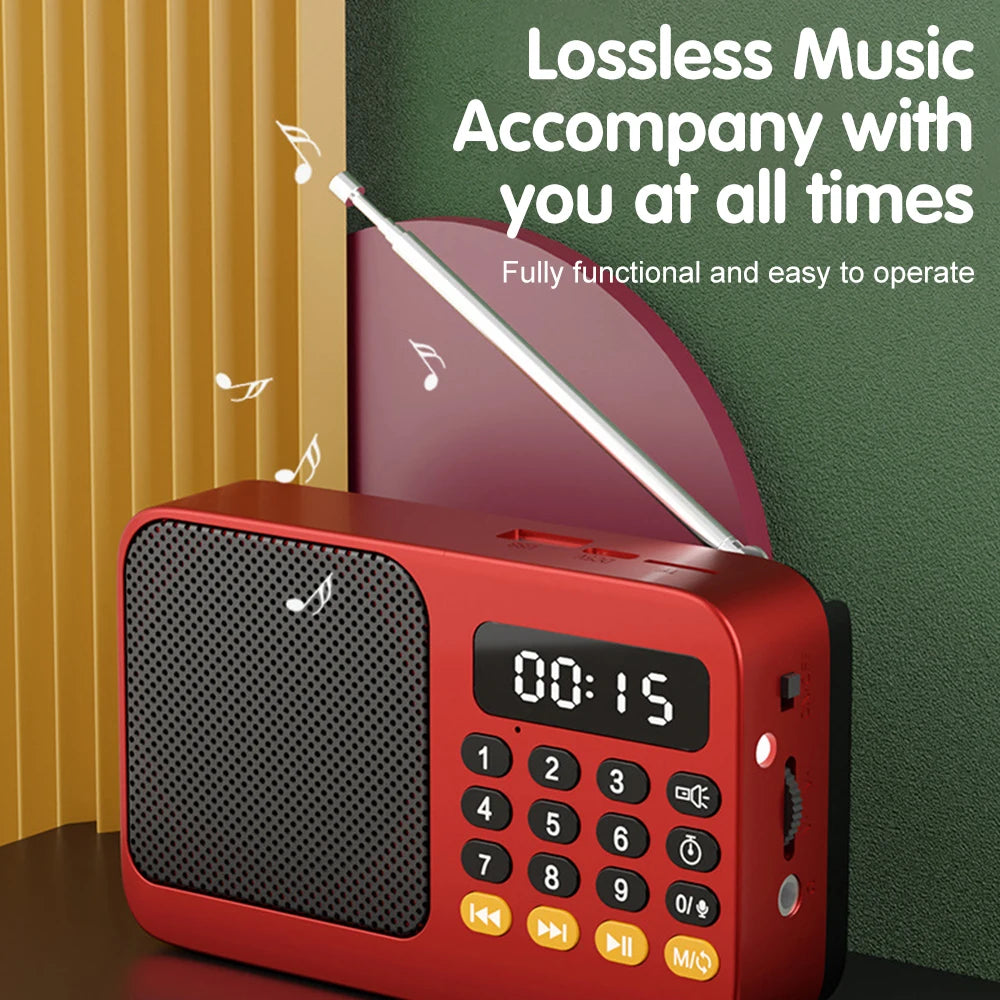 Portable FM Radio with Flashlight Rechargeable Radio TF Card/U Disk Bluetooth 5.0 MP3 Music Player Wireless Speaker