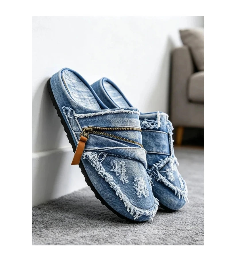 Chaussures Homme Tendance Été 2026 | Denim Bleu Canvas | Grande Pointure 47 | Casual Slip-On Street