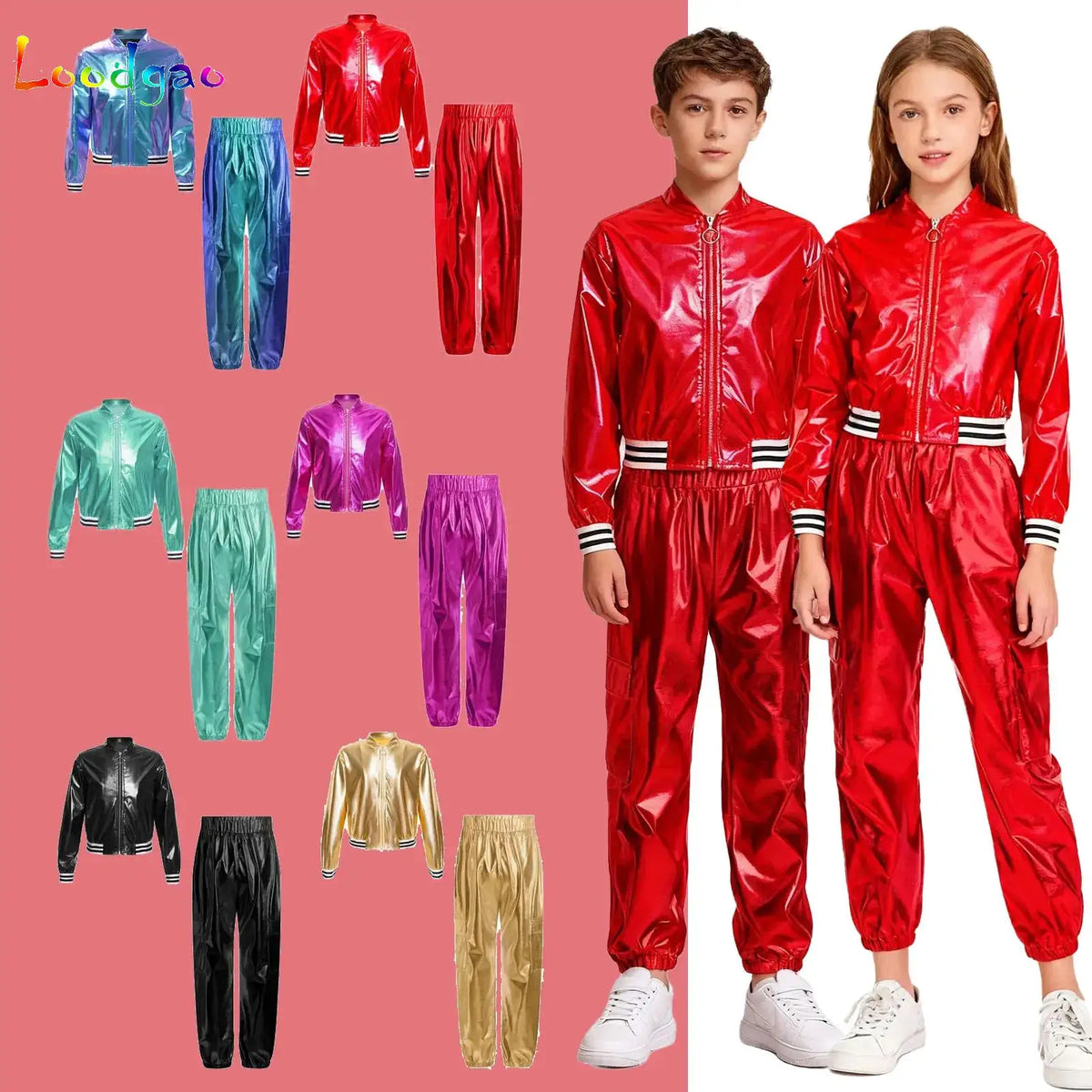 Ensemble Danse Fille Hip Hop | Veste Bomber Métallique & Pantalon | Costume Scène Carnaval Jazz