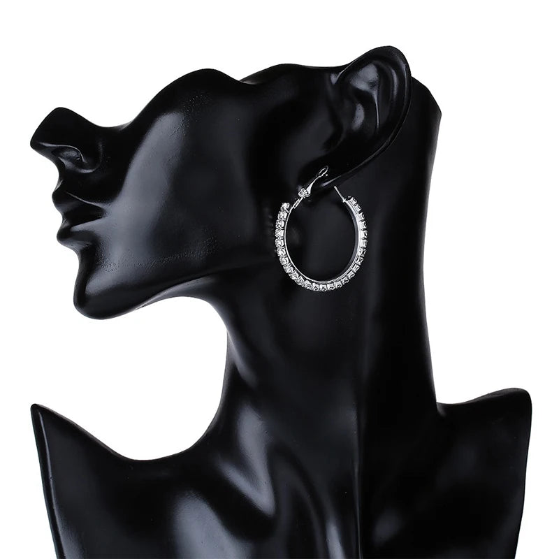 Grandes Boucles Créoles 30-80mm | Cristal Strass Cercle | Noir Or Argent | Femme Fille | Fête Cadeau
