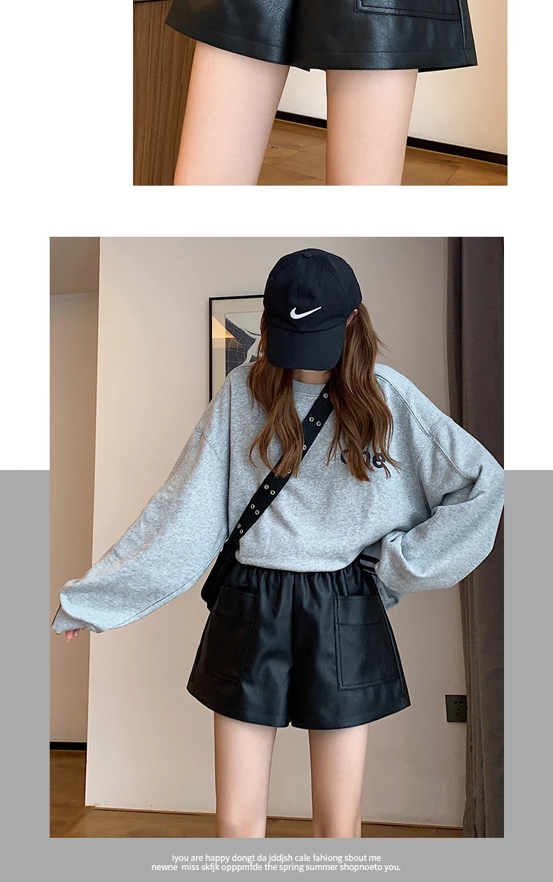 Short PU Taille Haute Femme | Casual Large | Pantalon Automne-Hiver | Grande Taille Bootcut