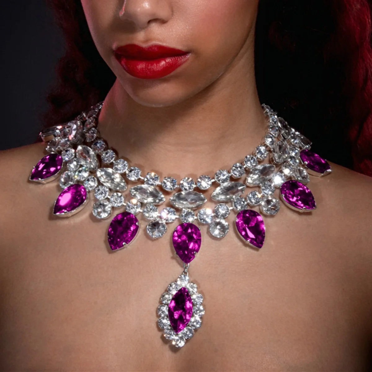 Luxury Sparkling Crystal Fashion Multi-layered Pendant Women's Necklace Colorful Gemstone Necklace Bridal Wedding Accessories